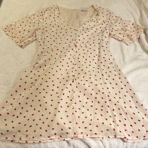 Madewell Silk Cream and Red Dot Midi Dress